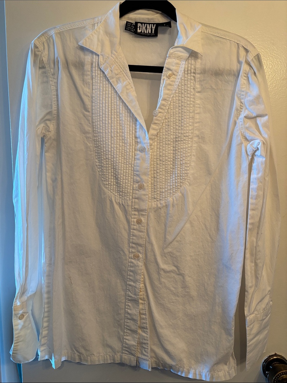 DKNY White Women’s Pleated Front Dress Shirt